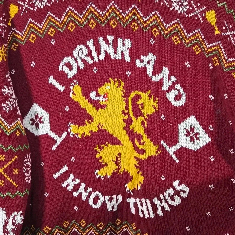 Game of Thrones Ugly Holiday Sweater Size XL Lanister, I Drink and I Know Things - Picture 2 of 4